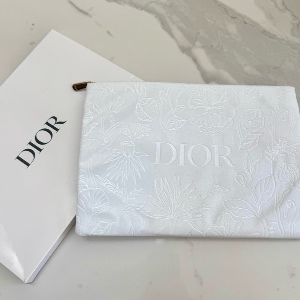 Dior White Embossed Floral Clutch